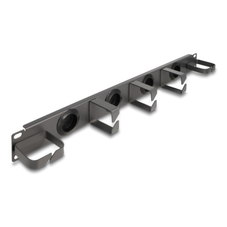 Delock 19″ Kabelmanagement Rangierpanel mit 4 Gummi Kabeldurchführungen und 5 Metall Bügeln 1 HE dunkelgrau