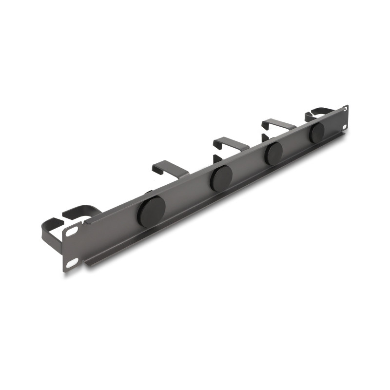Delock 19″ Kabelmanagement Rangierpanel mit 4 Gummi Kabeldurchführungen und 5 Metall Bügeln 1 HE dunkelgrau