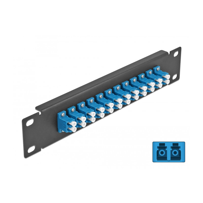 Delock 10″ LWL Patchpanel 12 Port LC Duplex blau 1 HE schwarz
