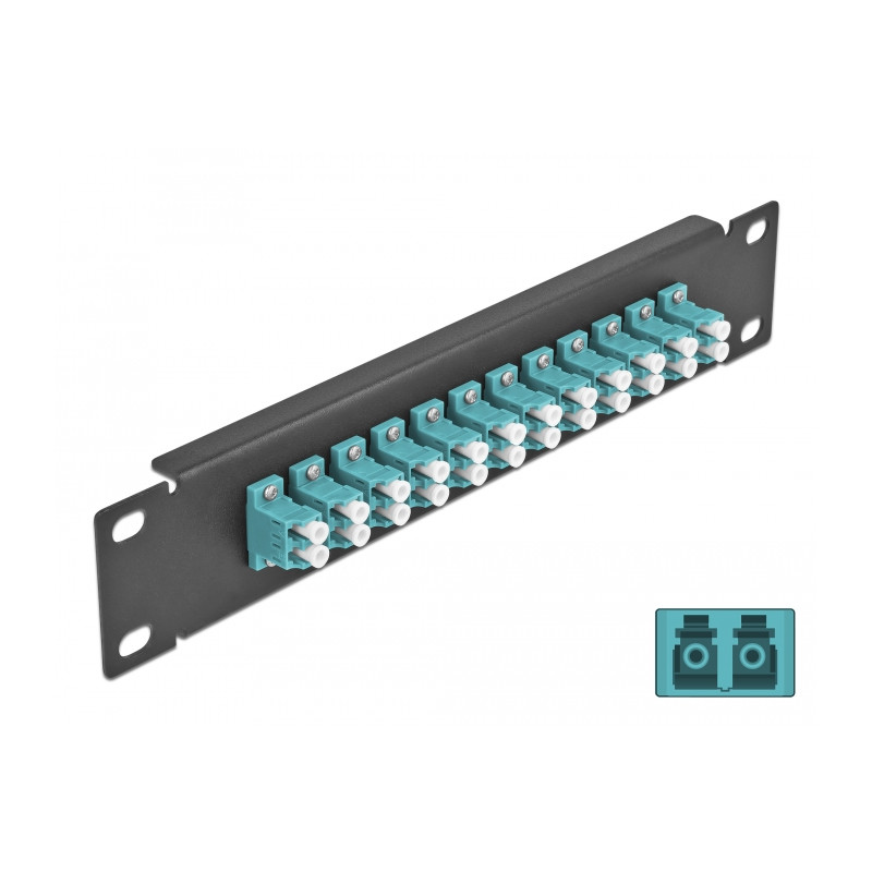 Delock 10″ LWL Patchpanel 12 Port LC Duplex aqua 1 HE schwarz