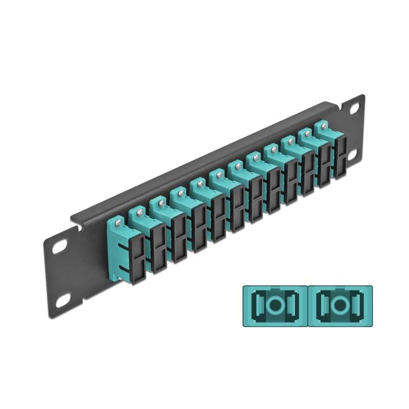 Delock 10″ LWL Patchpanel 12 Port SC Duplex aqua 1 HE schwarz