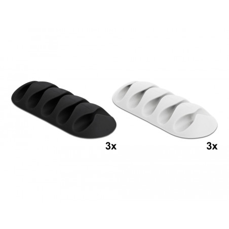Delock Kabelhalter mit 5 Durchführungen selbstklebend Set 6 Stück schwarz / weiß
