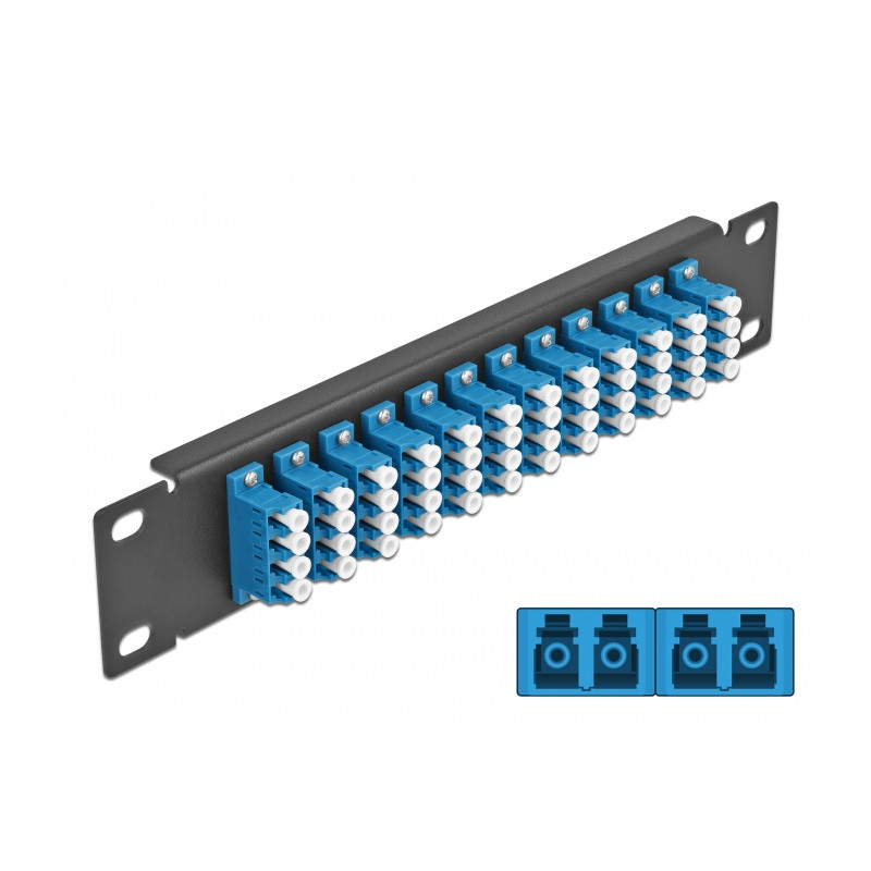 Delock 10″ LWL Patchpanel 12 Port LC Quad blau 1 HE schwarz