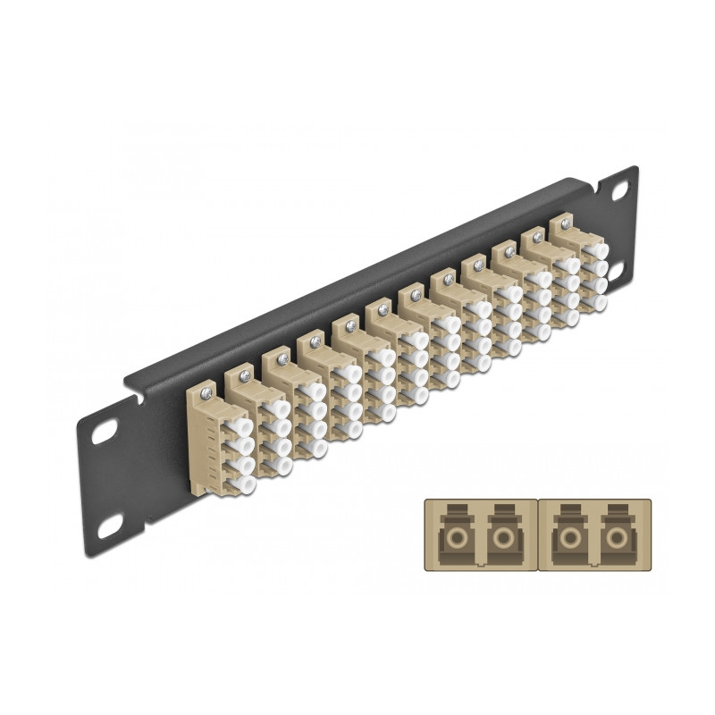Delock 10″ LWL Patchpanel 12 Port LC Quad beige 1 HE schwarz