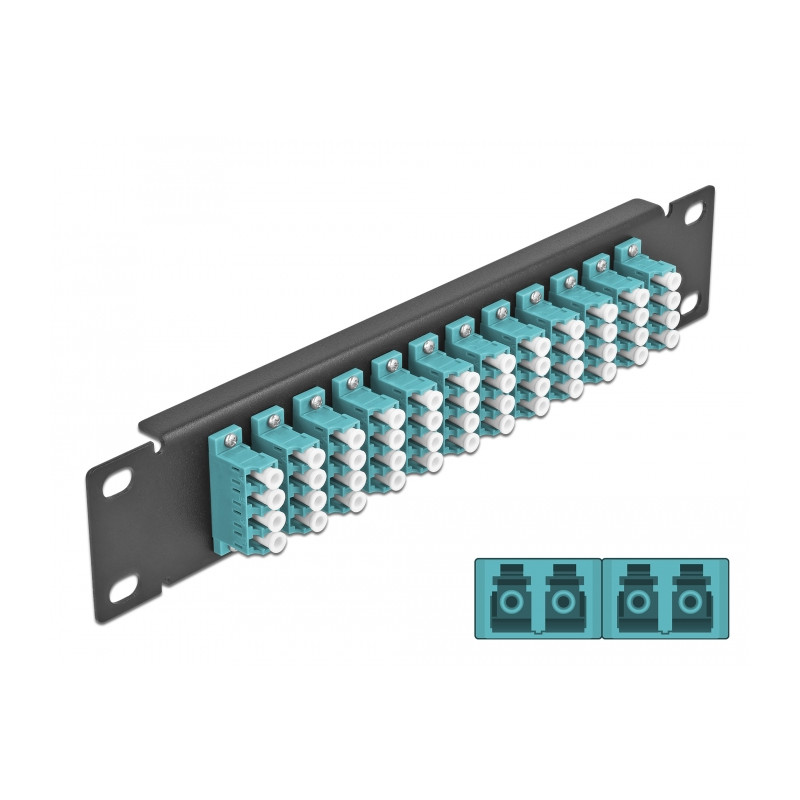 Delock 10″ LWL Patchpanel 12 Port LC Quad aqua 1 HE schwarz