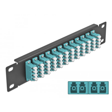 Delock 10″ LWL Patchpanel 12 Port LC Quad aqua 1 HE schwarz