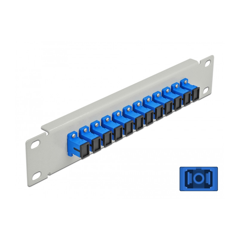 Delock 10″ LWL Patchpanel 12 Port SC Simplex blau 1 HE grau