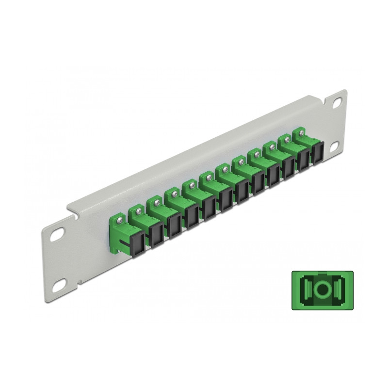 Delock 10″ LWL Patchpanel 12 Port SC Simplex grün 1 HE grau