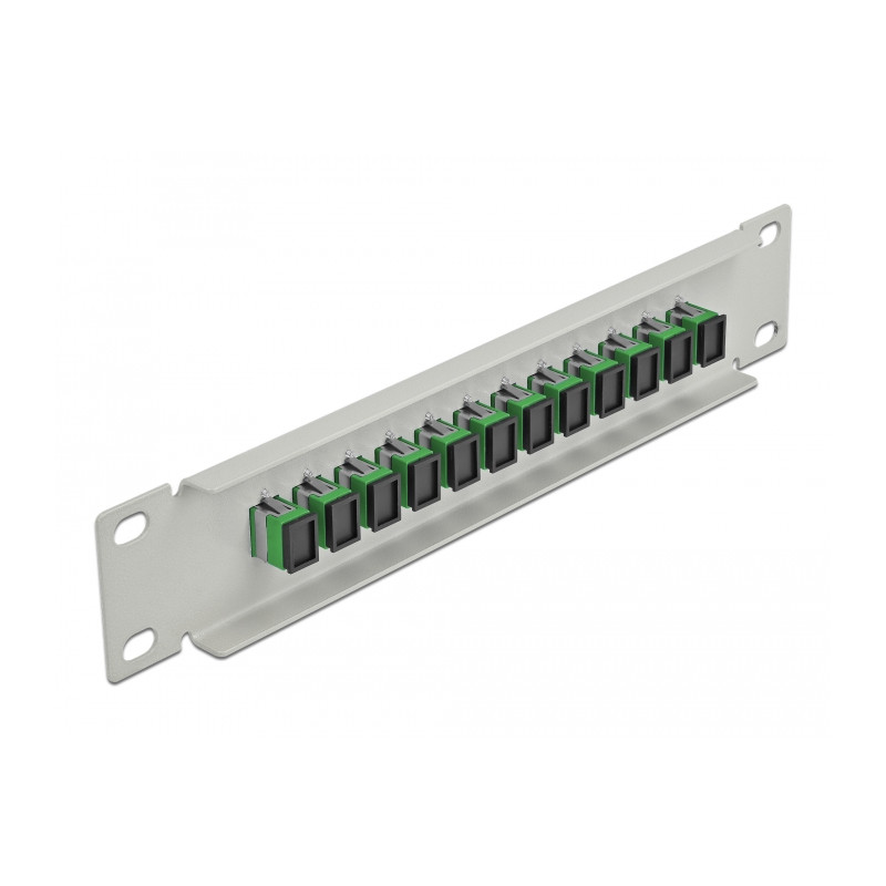 Delock 10″ LWL Patchpanel 12 Port SC Simplex grün 1 HE grau