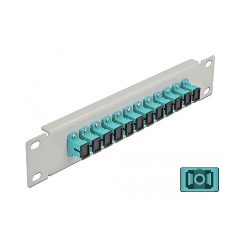 Delock 10″ LWL Patchpanel 12 Port SC Simplex aqua 1 HE grau