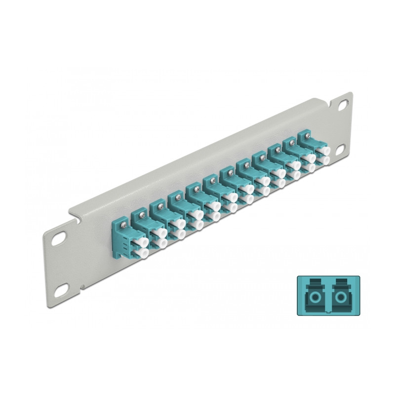 Delock 10″ LWL Patchpanel 12 Port LC Duplex aqua 1 HE grau