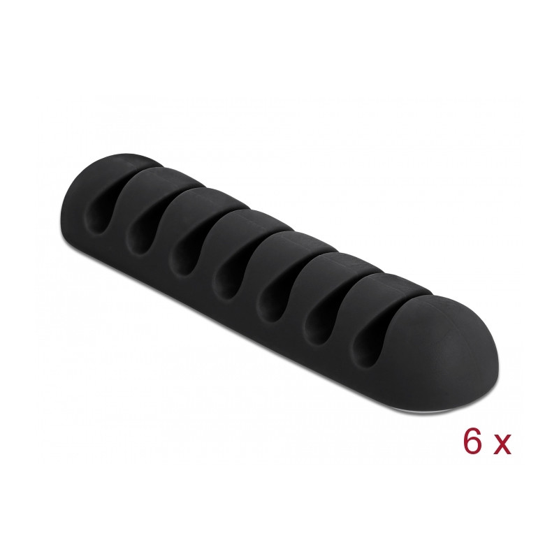 Delock Kabelhalter mit 7 Durchführungen selbstklebend Set 6 Stück schwarz
