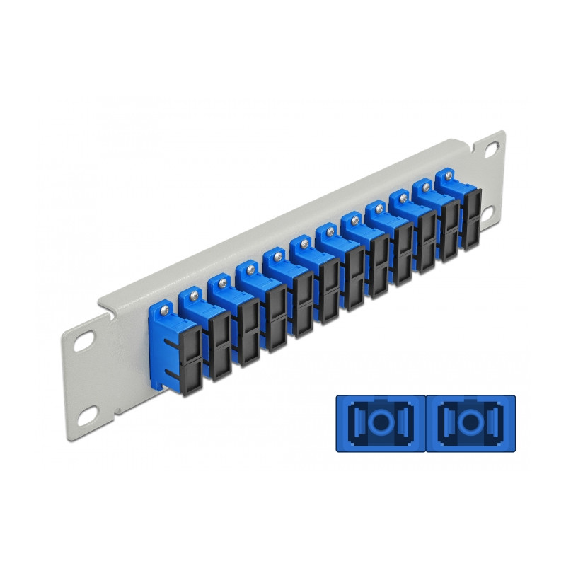 Delock 10″ LWL Patchpanel 12 Port SC Duplex blau 1 HE grau