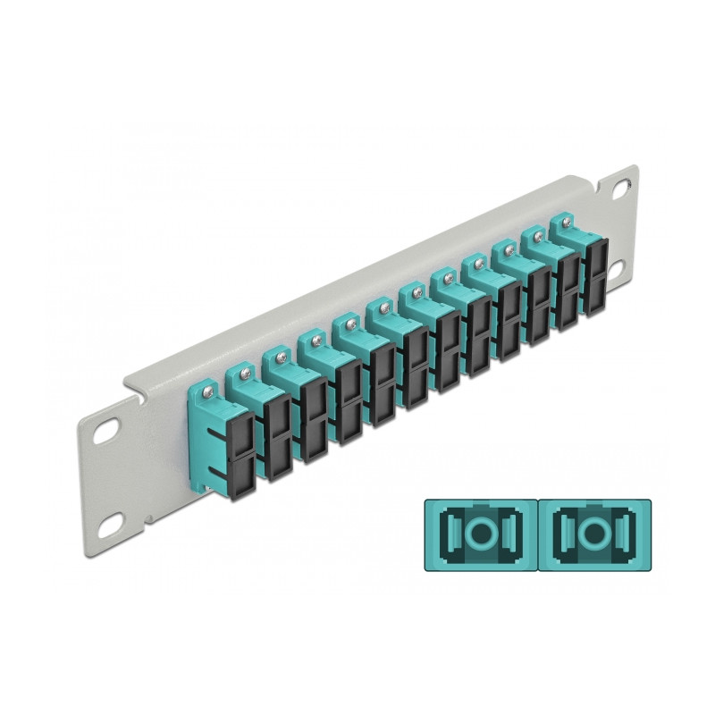 Delock 10″ LWL Patchpanel 12 Port SC Duplex aqua 1 HE grau