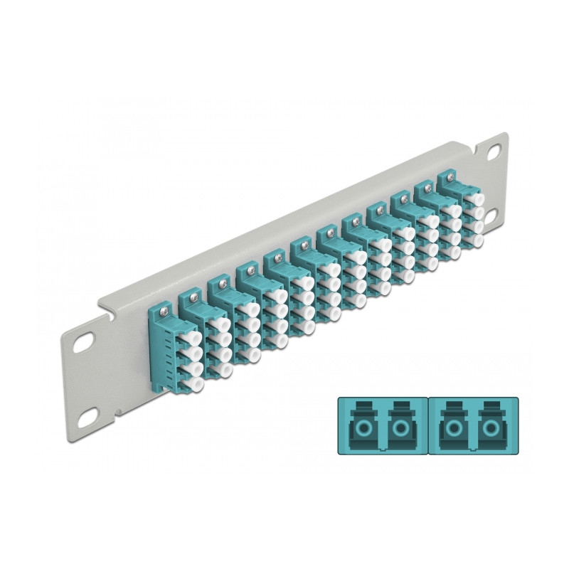 Delock 10″ LWL Patchpanel 12 Port LC Quad aqua 1 HE grau