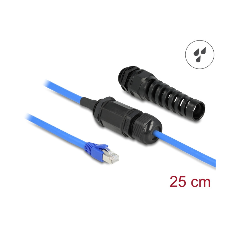 Delock Kabel RJ45 Stecker zu RJ45 Buchse Cat.6 wasserdicht mit Kabelverschraubung und Knickschutztülle