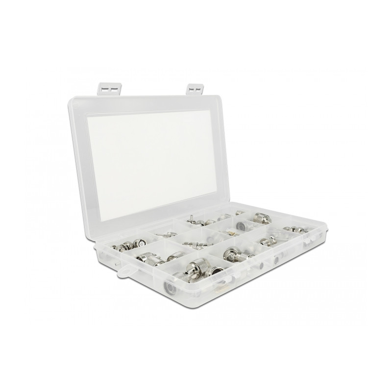 Delock Crimpbox 48-teilig 50 Ohm mit BNC, TNC und N Konnektoren