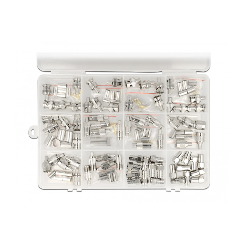 Delock Crimpbox 70-teilig 75 Ohm mit BNC, TNC und F Konnektoren
