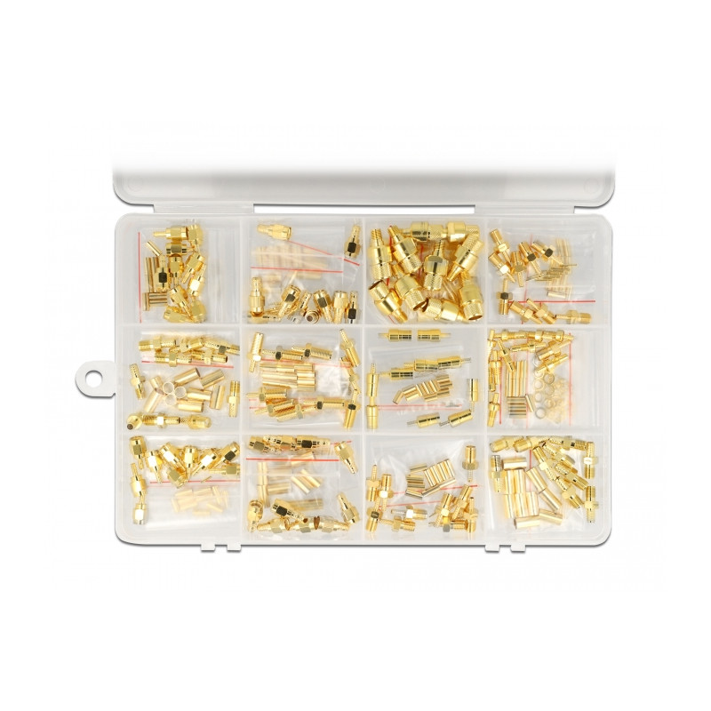 Delock Crimpbox 120-teilig 50 Ohm mit SMA, SMB und RP-SMA Konnektoren