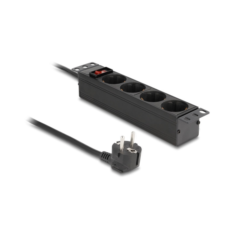 Delock 10″ Steckdosenleiste 4-fach mit Schutzkontakt Schalter 1 HE schwarz