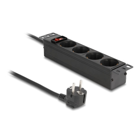 Delock 10″ Steckdosenleiste 4-fach mit Schutzkontakt Schalter 1 HE schwarz
