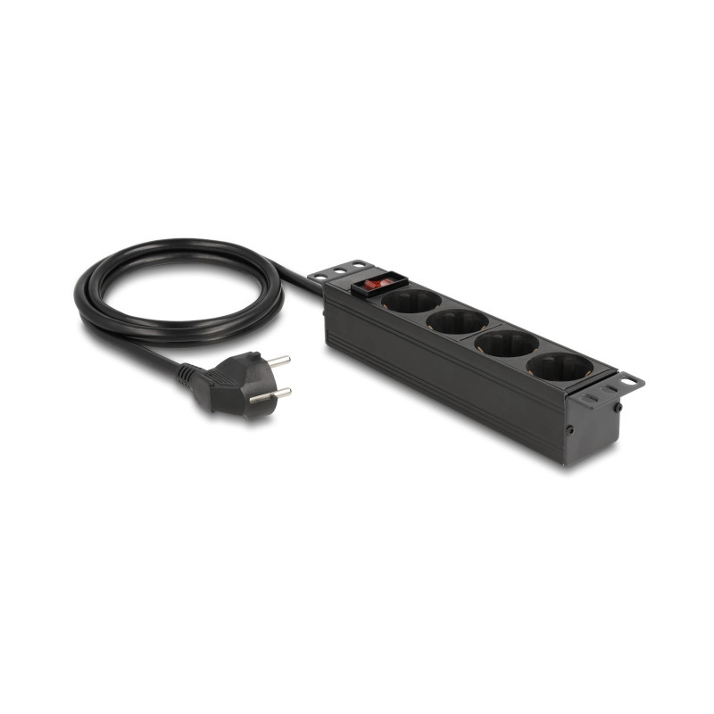 Delock 10″ Steckdosenleiste 4-fach mit Schutzkontakt Schalter 1 HE schwarz