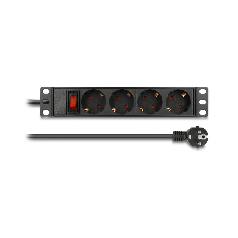 Delock 10″ Steckdosenleiste 4-fach mit Schutzkontakt Schalter 1 HE schwarz
