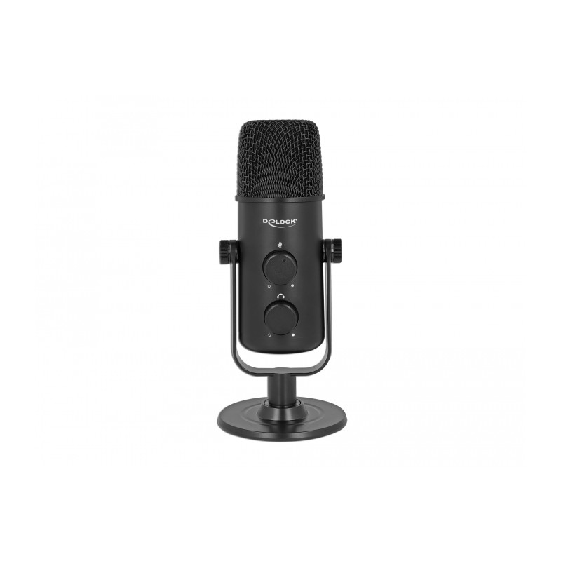 Delock Multifunktionales Doppelkapsel USB Mikrofon mit 3,5 mm Klinken Kopfhöreranschluss und Lautstärkeregler + Quick-Mute Funkt