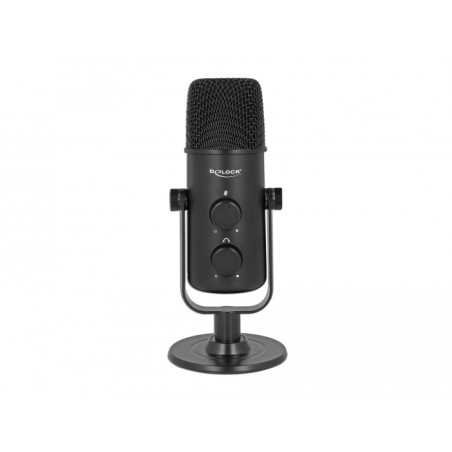 Delock Multifunktionales Doppelkapsel USB Mikrofon mit 3,5 mm Klinken Kopfhöreranschluss und Lautstärkeregler + Quick-Mute Funkt