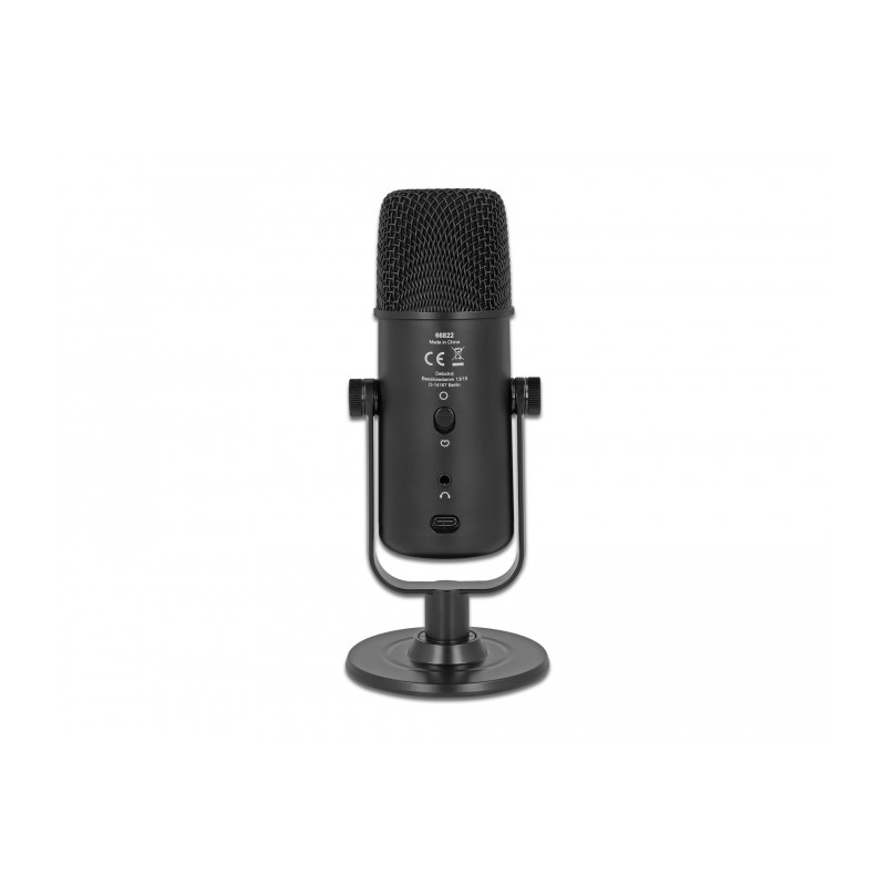 Delock Multifunktionales Doppelkapsel USB Mikrofon mit 3,5 mm Klinken Kopfhöreranschluss und Lautstärkeregler + Quick-Mute Funkt