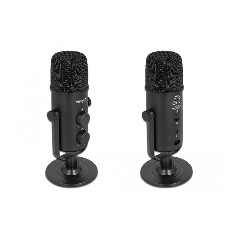 Delock Multifunktionales Doppelkapsel USB Mikrofon mit 3,5 mm Klinken Kopfhöreranschluss und Lautstärkeregler + Quick-Mute Funkt