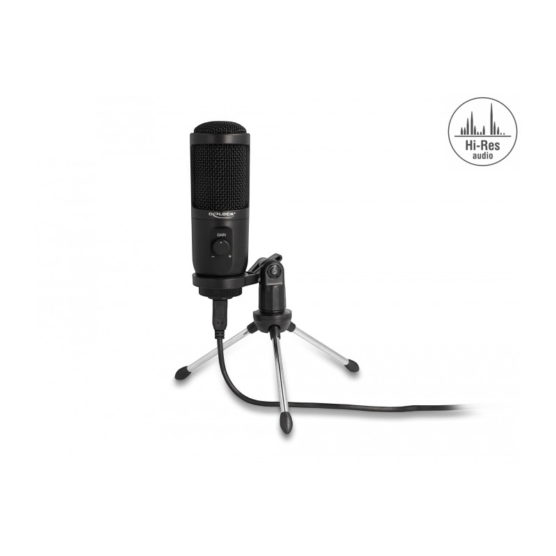 Delock USB Kondensator Mikrofon mit Ständer 24 Bit / 192 kHz für PC und Notebook
