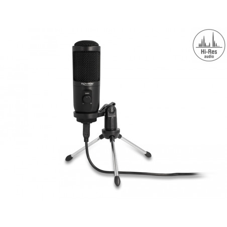 Delock USB Kondensator Mikrofon mit Ständer 24 Bit / 192 kHz für PC und Notebook
