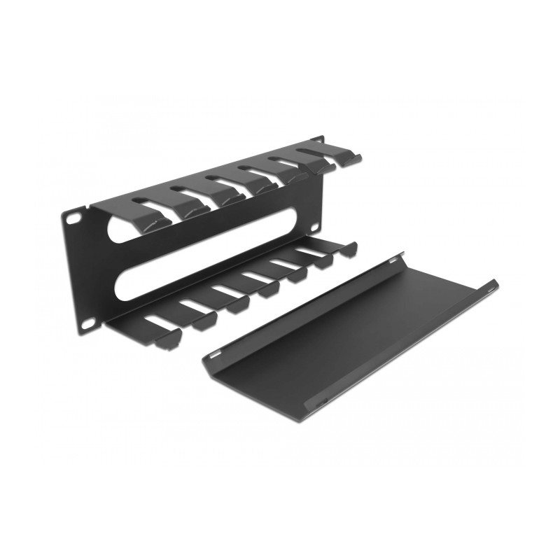 Delock 10″ Kabelmanagement Rangierpanel mit 2 Öffnungen 1 HE schwarz