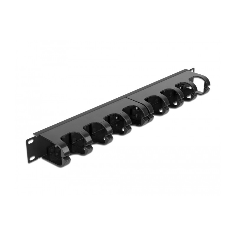 Delock 19″ Kabelmanagement Rangierpanel mit 10 geschlossenen Kabelführungsbügeln 1 HE schwarz