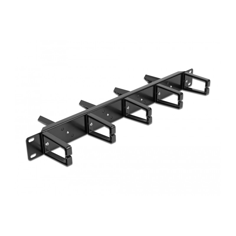Delock 19″ Kabelmanagement Rangierpanel beidseitig mit 9 Bügeln (5 x vertikal, 4 x 45° geneigt) 1 HE schwarz