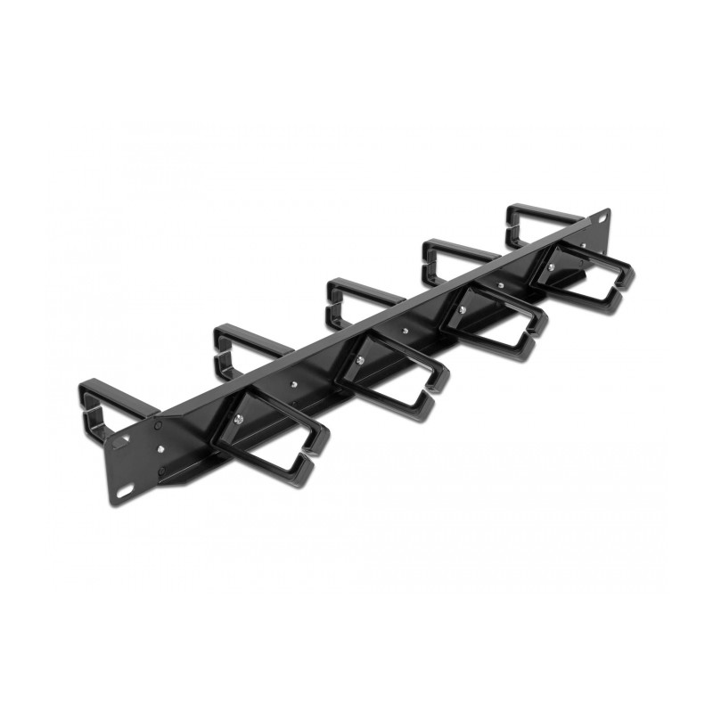 Delock 19″ Kabelmanagement Rangierpanel beidseitig mit 9 Bügeln (5 x vertikal, 4 x 45° geneigt) 1 HE schwarz