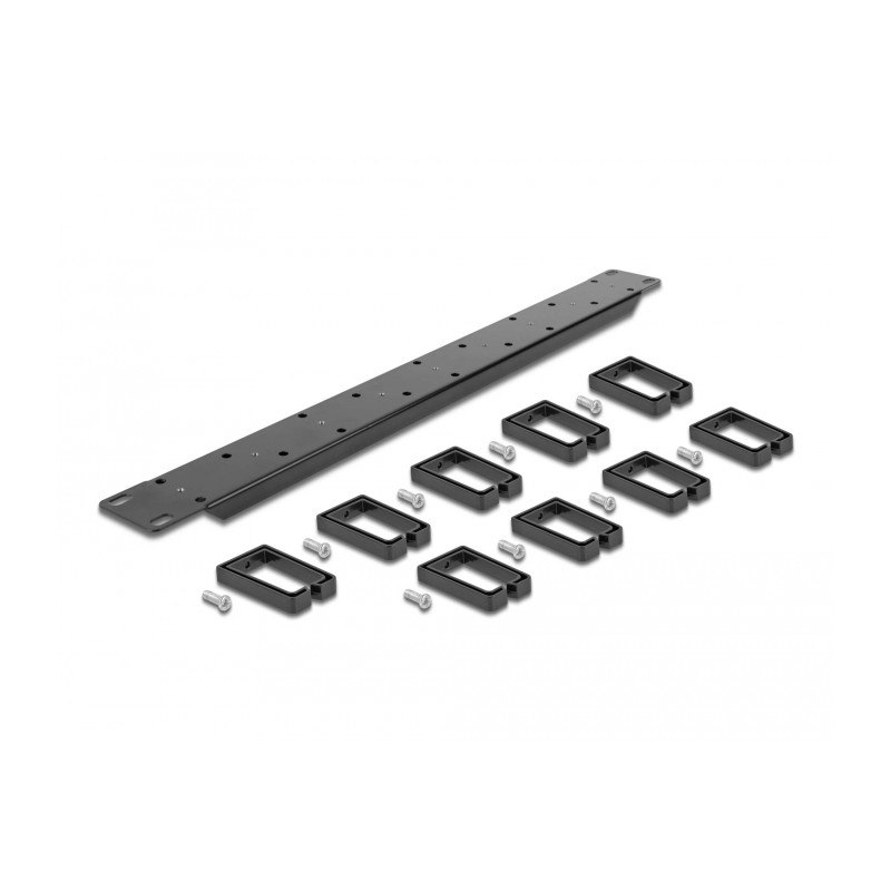 Delock 19″ Kabelmanagement Rangierpanel beidseitig mit 9 Bügeln (5 x vertikal, 4 x 45° geneigt) 1 HE schwarz