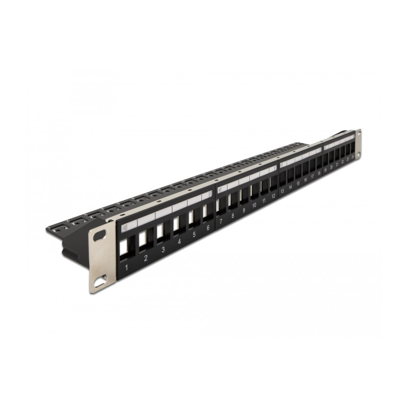 Delock 19″ Keystone Patchpanel 24 Port mit Entlastungsschiene schwarz