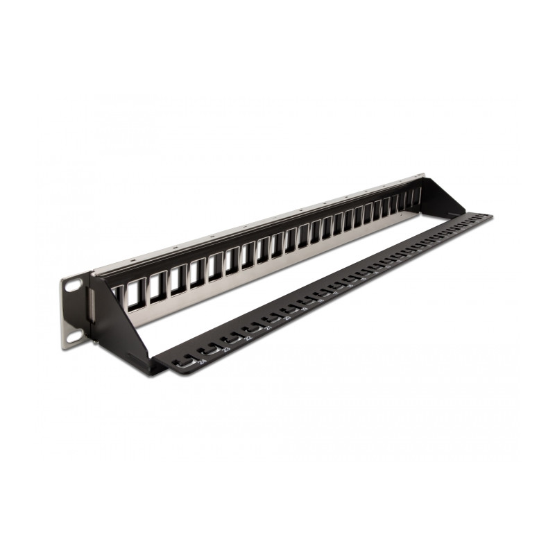 Delock 19″ Keystone Patchpanel 24 Port mit Entlastungsschiene schwarz