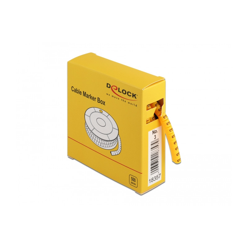 Delock Kabelmarker Box, Nr: 3, gelb, 500 Stück