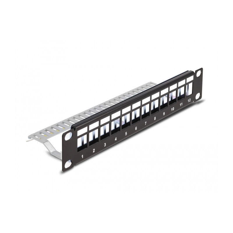 Delock 10″ Keystone Patchpanel 12 Port mit Entlastungsschiene 1 HE schwarz