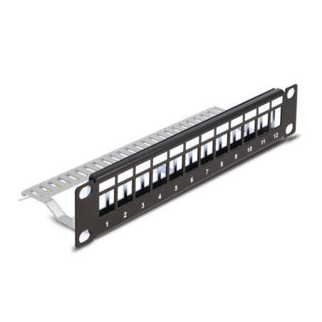 Delock 10″ Keystone Patchpanel 12 Port mit Entlastungsschiene 1 HE schwarz