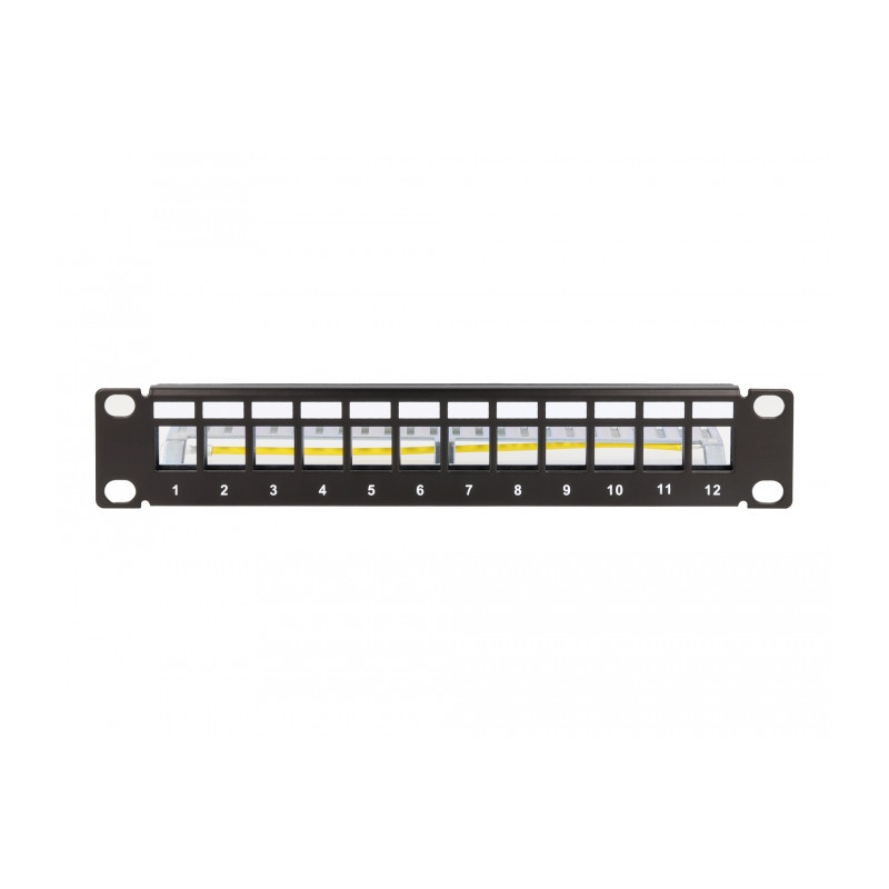 Delock 10″ Keystone Patchpanel 12 Port mit Entlastungsschiene 1 HE schwarz