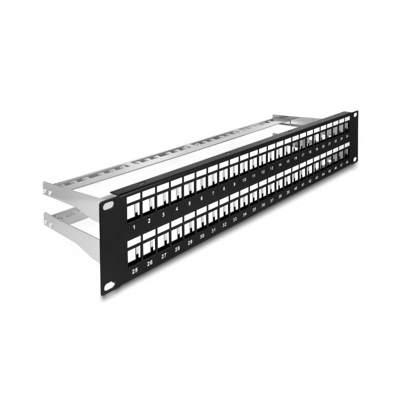 Delock 19″ Keystone Patchpanel 48 Port mit Entlastungsschienen 2 HE schwarz