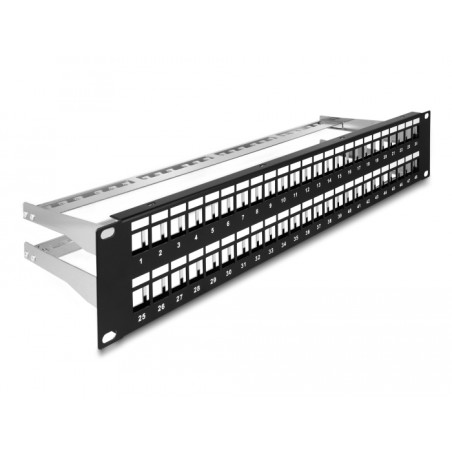 Delock 19″ Keystone Patchpanel 48 Port mit Entlastungsschienen 2 HE schwarz