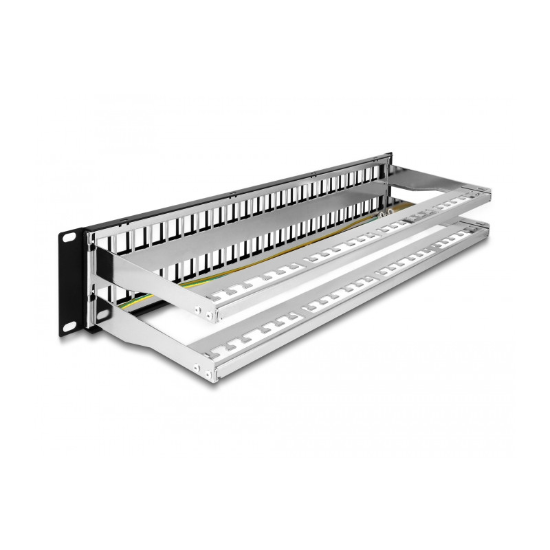 Delock 19″ Keystone Patchpanel 48 Port mit Entlastungsschienen 2 HE schwarz