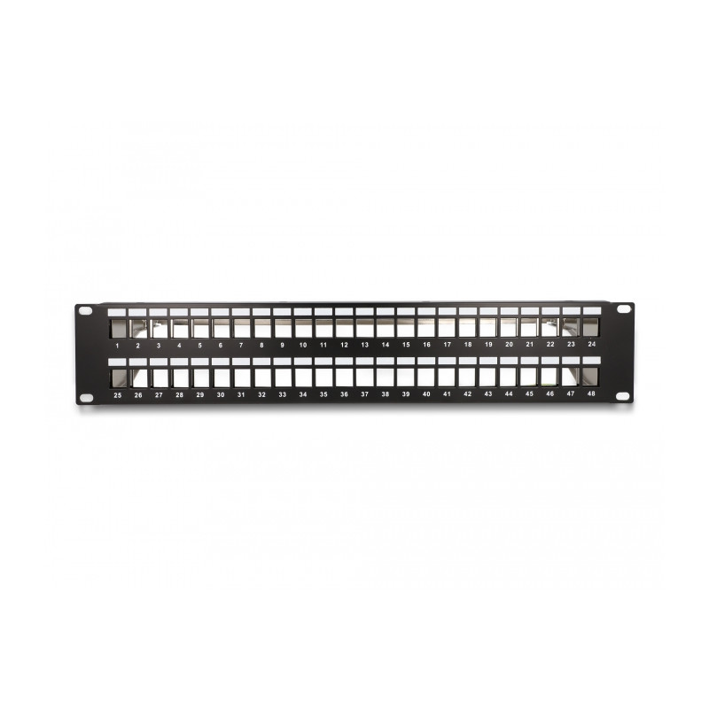 Delock 19″ Keystone Patchpanel 48 Port mit Entlastungsschienen 2 HE schwarz