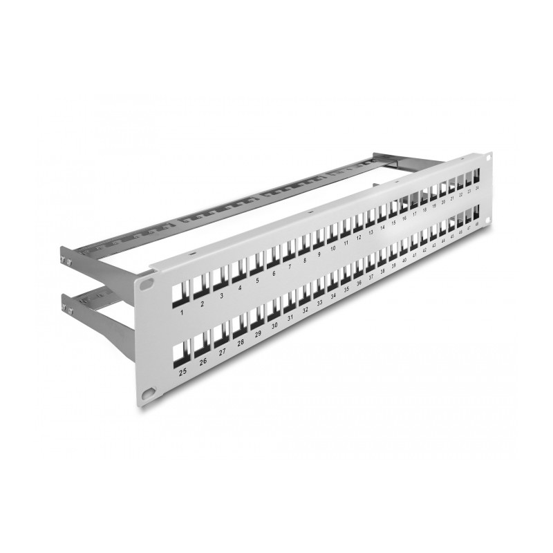 Delock 19″ Keystone Patchpanel 48 Port mit Entlastungsschienen 2 HE grau