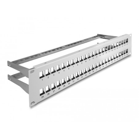 Delock 19″ Keystone Patchpanel 48 Port mit Entlastungsschienen 2 HE grau